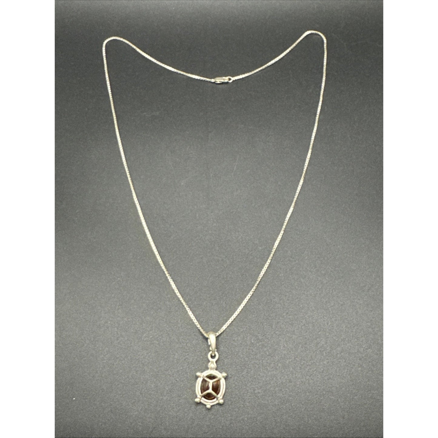 20” Sterling Silver Genuine Amber Turtle Pendant Necklace 925 R21