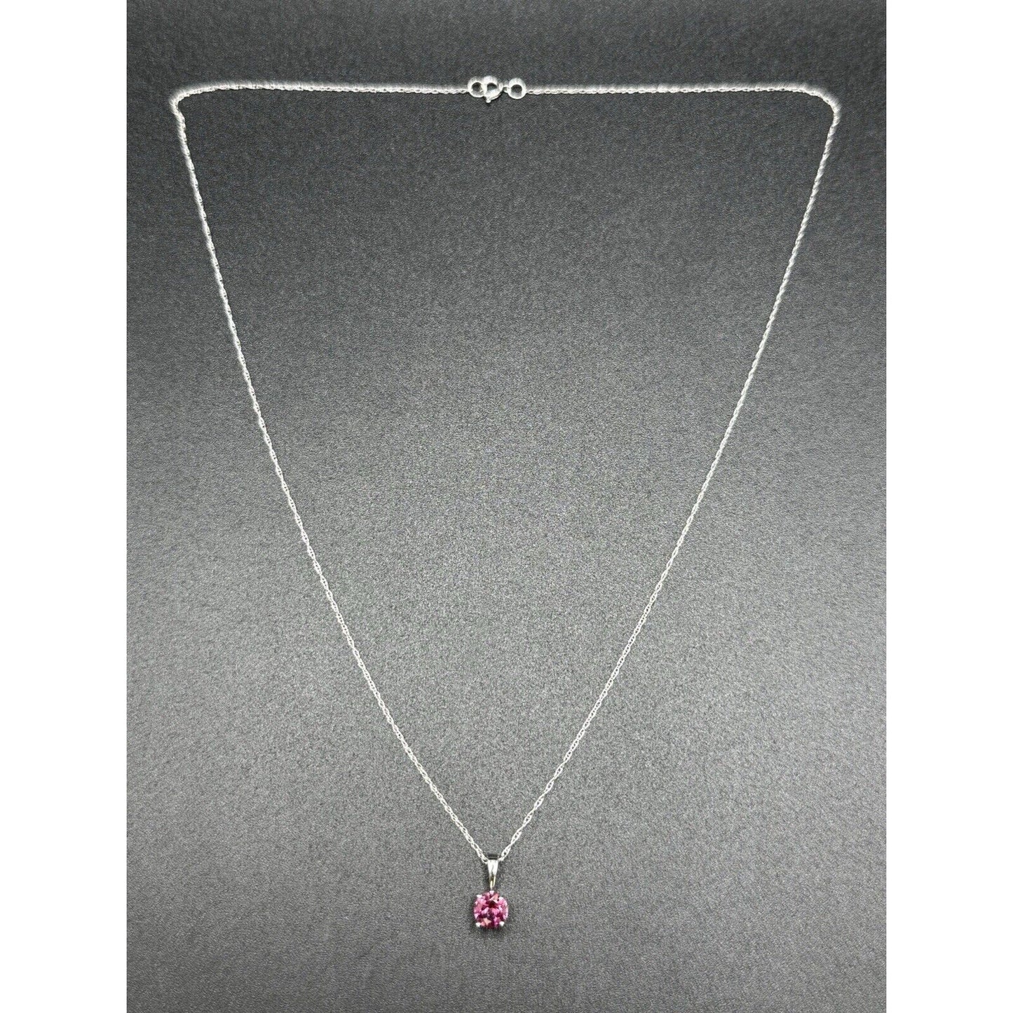 New Condition 18” 10k White Gold Pink Topaz Pendant Necklace