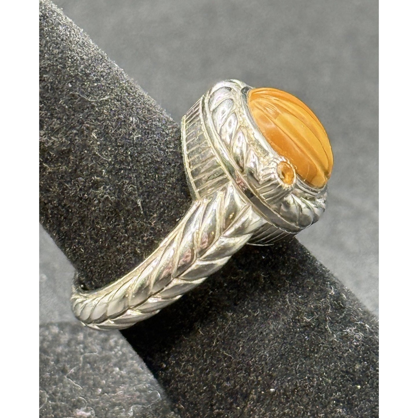 Judith Ripka Sterling Silver Citrine Carved Gem Ring Size 5.00 Q15