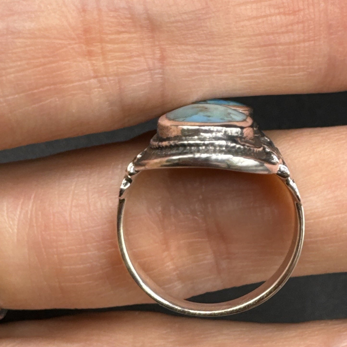 New Condition Sterling Silver Double Turquoise Ring 925 Size 10.5