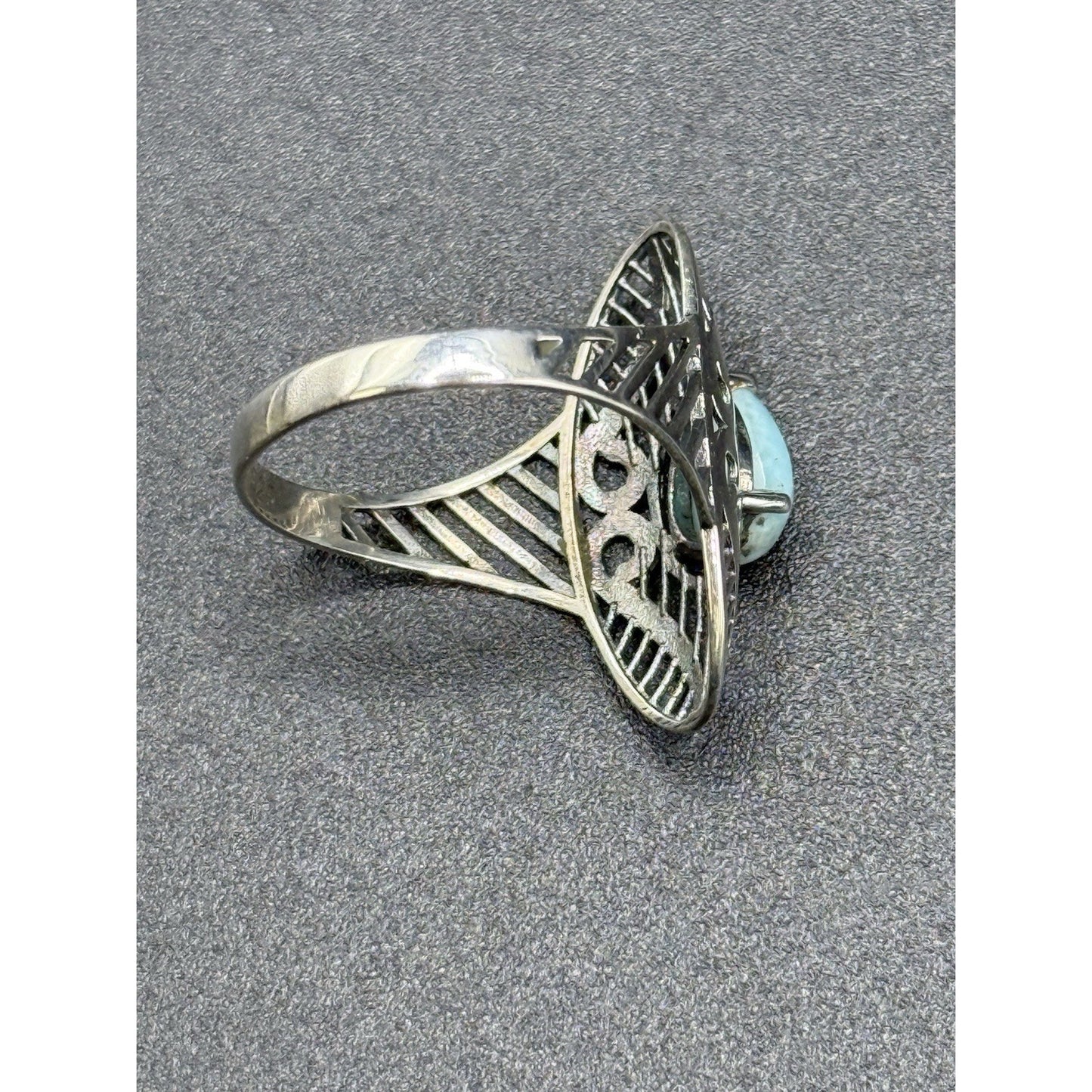EUC Sterling Silver Genuine Pear Laramar Filigree Ring Size 9.00 P31