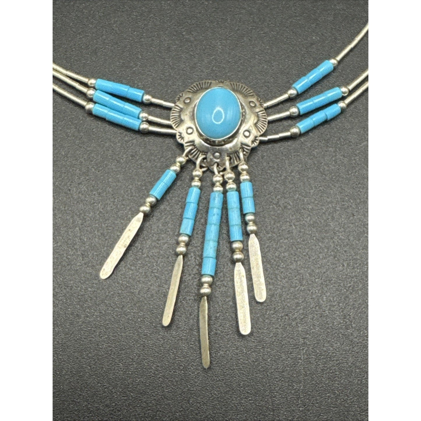 20” Sterling Silver Navajo 3 Strand Turquoise Tube Necklace 925 R06