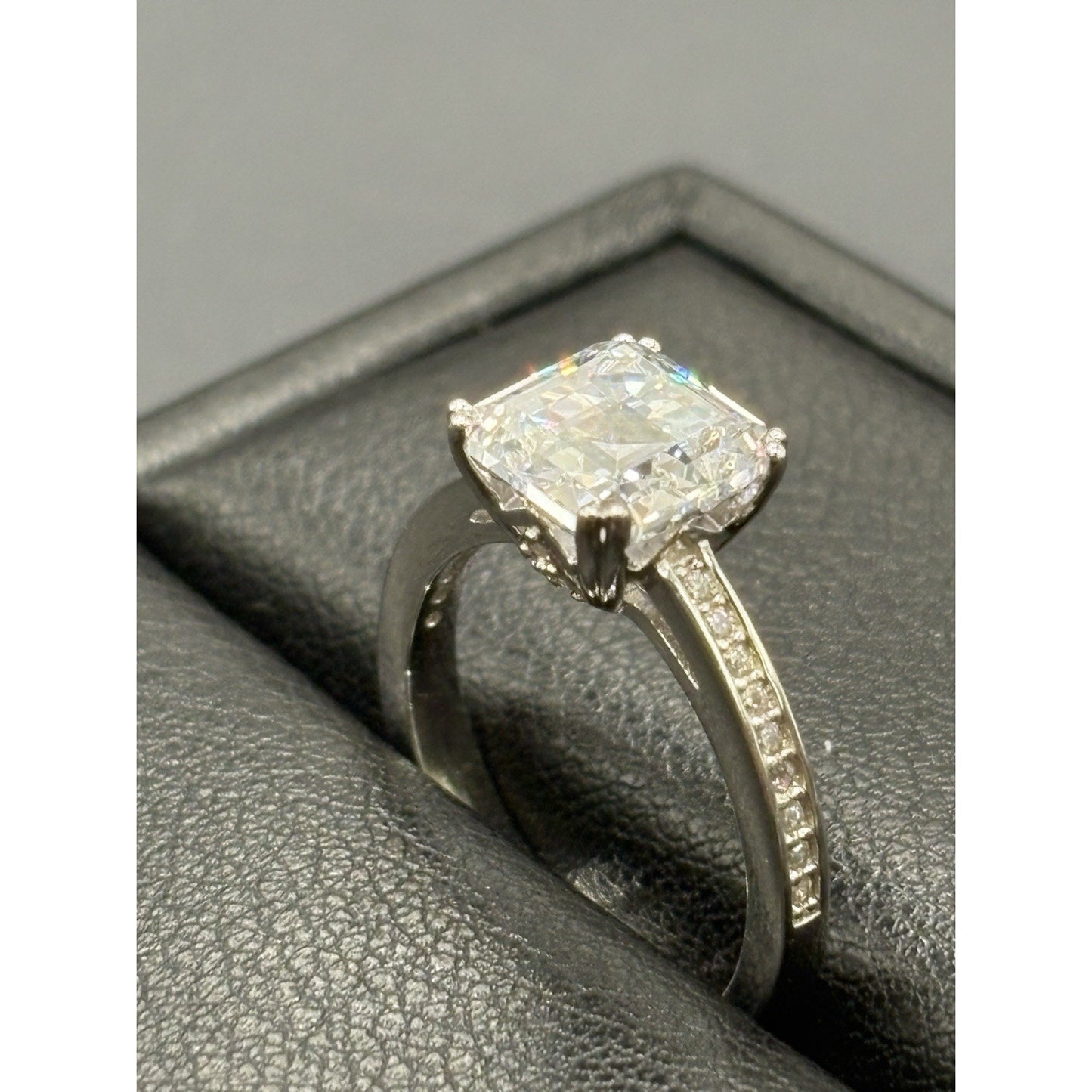 New Condition Sterling Silver Cubic Zirconia Ascher Cut Engagement Ring Size 7