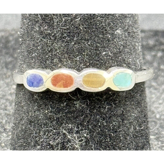 New Condition Sterling Silver Multi Gemstone 4-Stone Ring Size 6.75