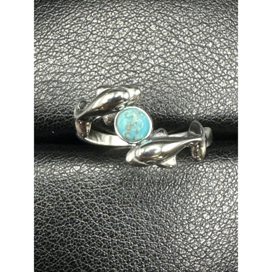 New Condition Sterling Silver Double Dolphin Ring 925 Size 7
