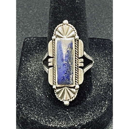 New Condition Sterling Silver Art Deco Lapis Ring Size 8.5