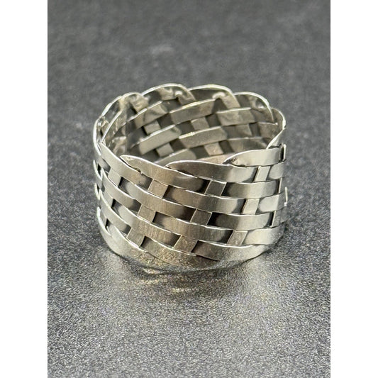 New Condition Sterling Silver 14MM Basket Weave Band Size 13