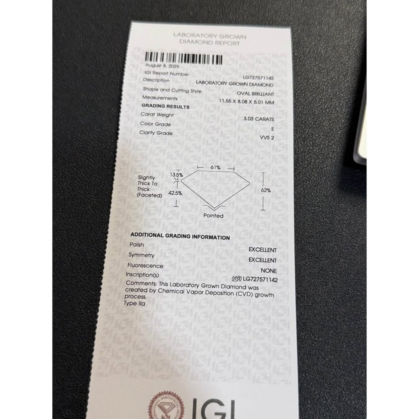 14k Yellow Gold 3.03 Oval Lab Grown Diamond Ring Kite Sides E Color VVS2 Clarity