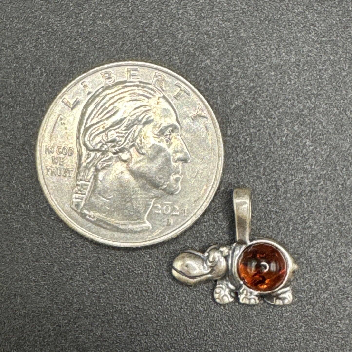 Sterling Silver Dainty Amber Hippopotamus Pendant 925 P2