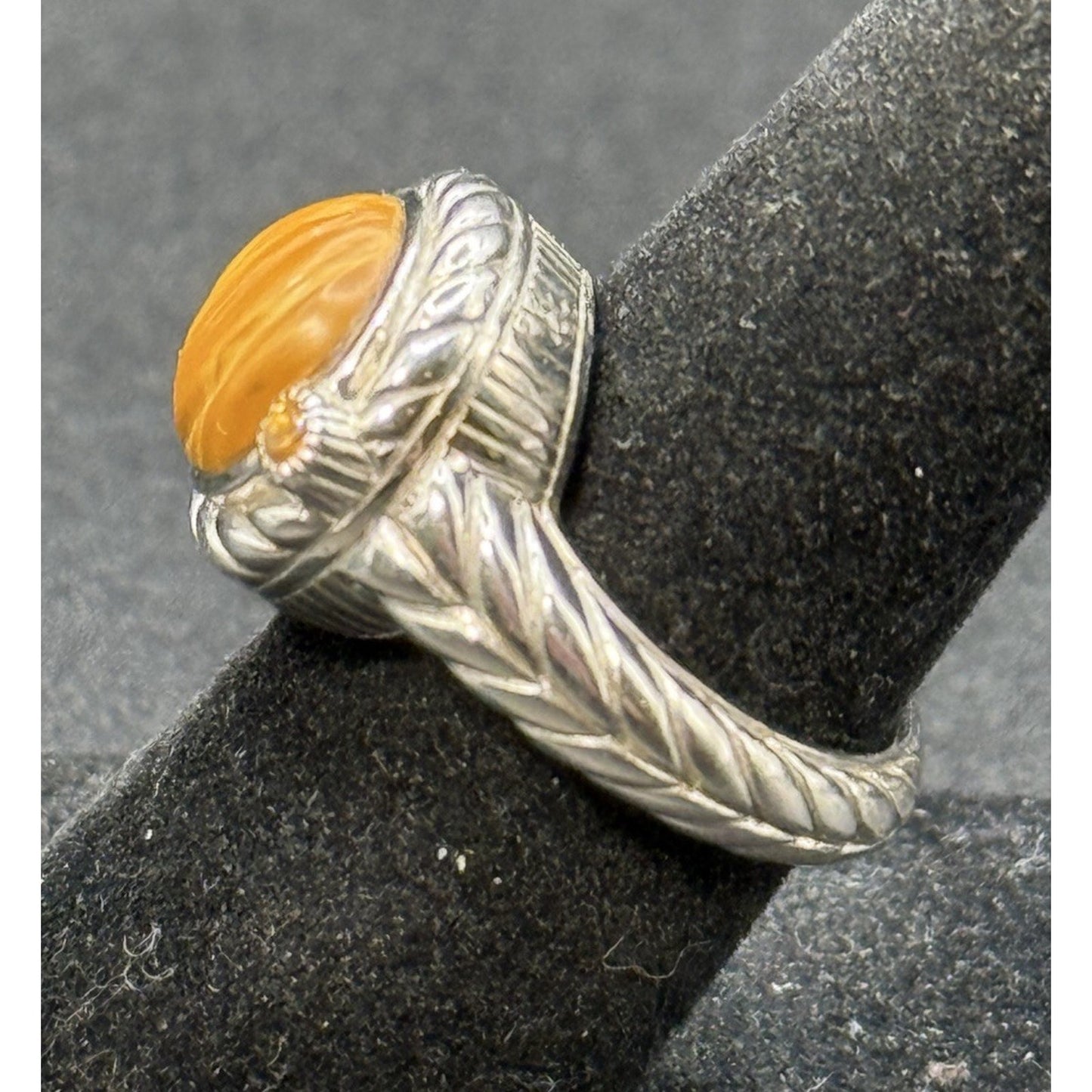 Judith Ripka Sterling Silver Citrine Carved Gem Ring Size 5.00 Q15