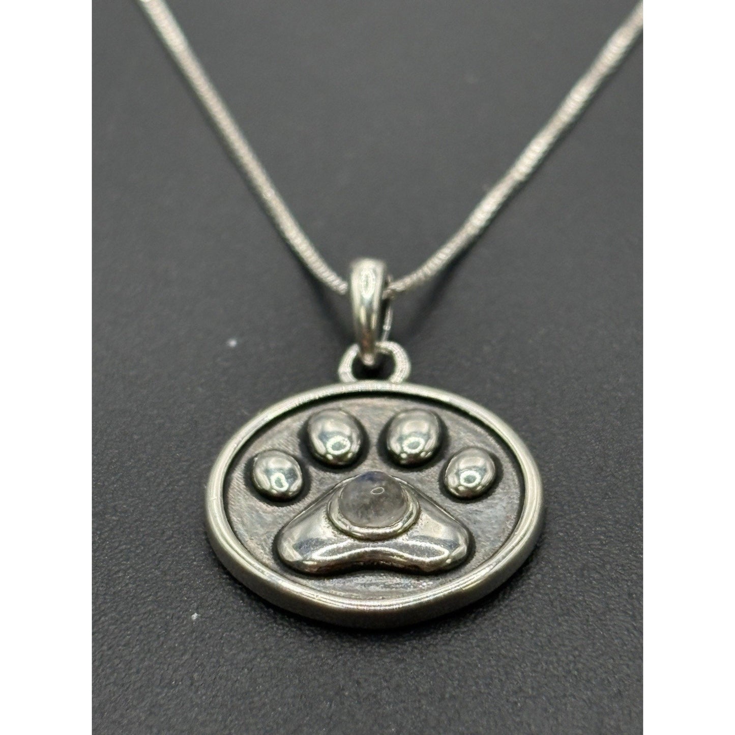 New Condition 18" Sterling Silver Paw Print Moonstone Pendant Necklace