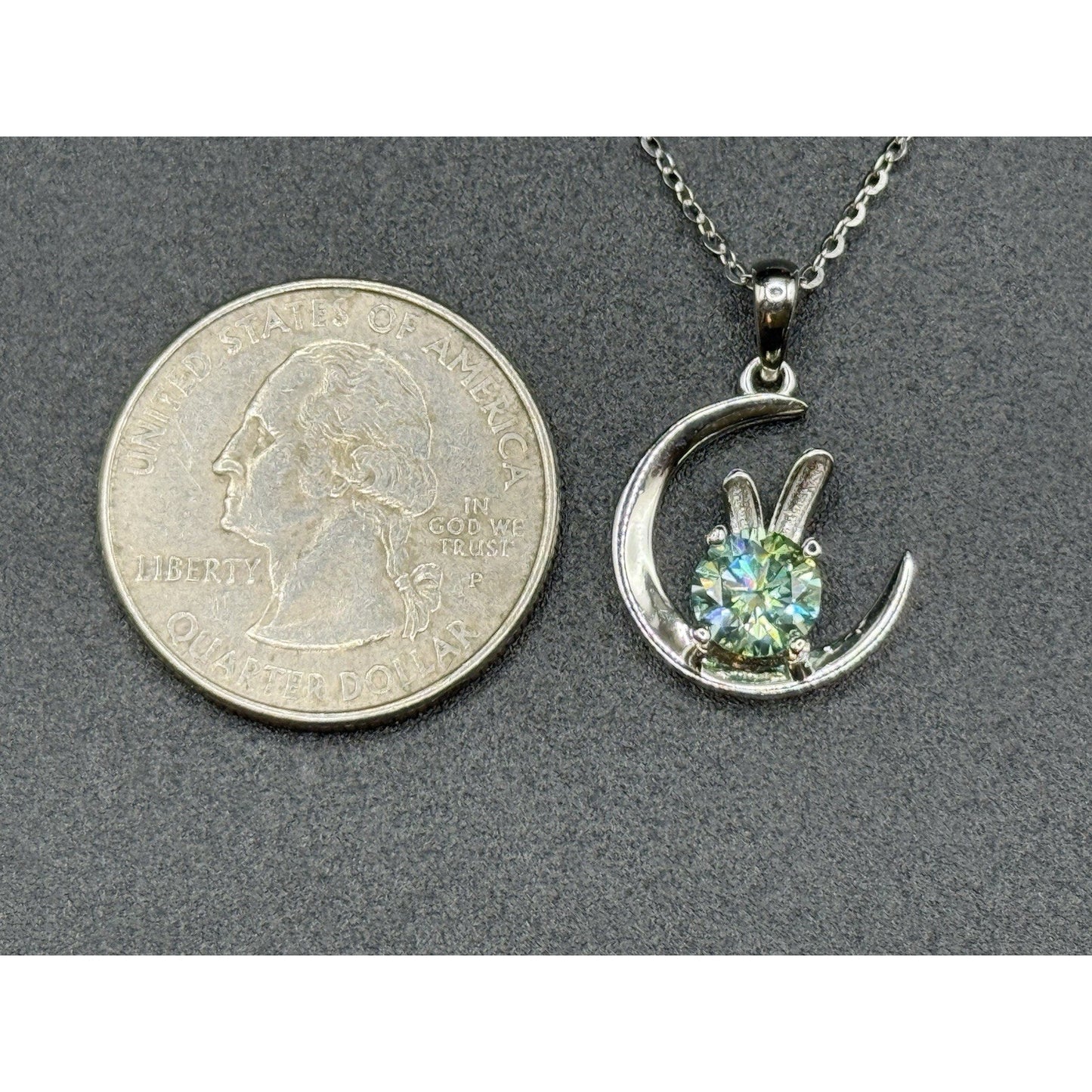 New Condition 18” Light Blue Moissanite Rabbit Sterling Silver Pendant Necklace