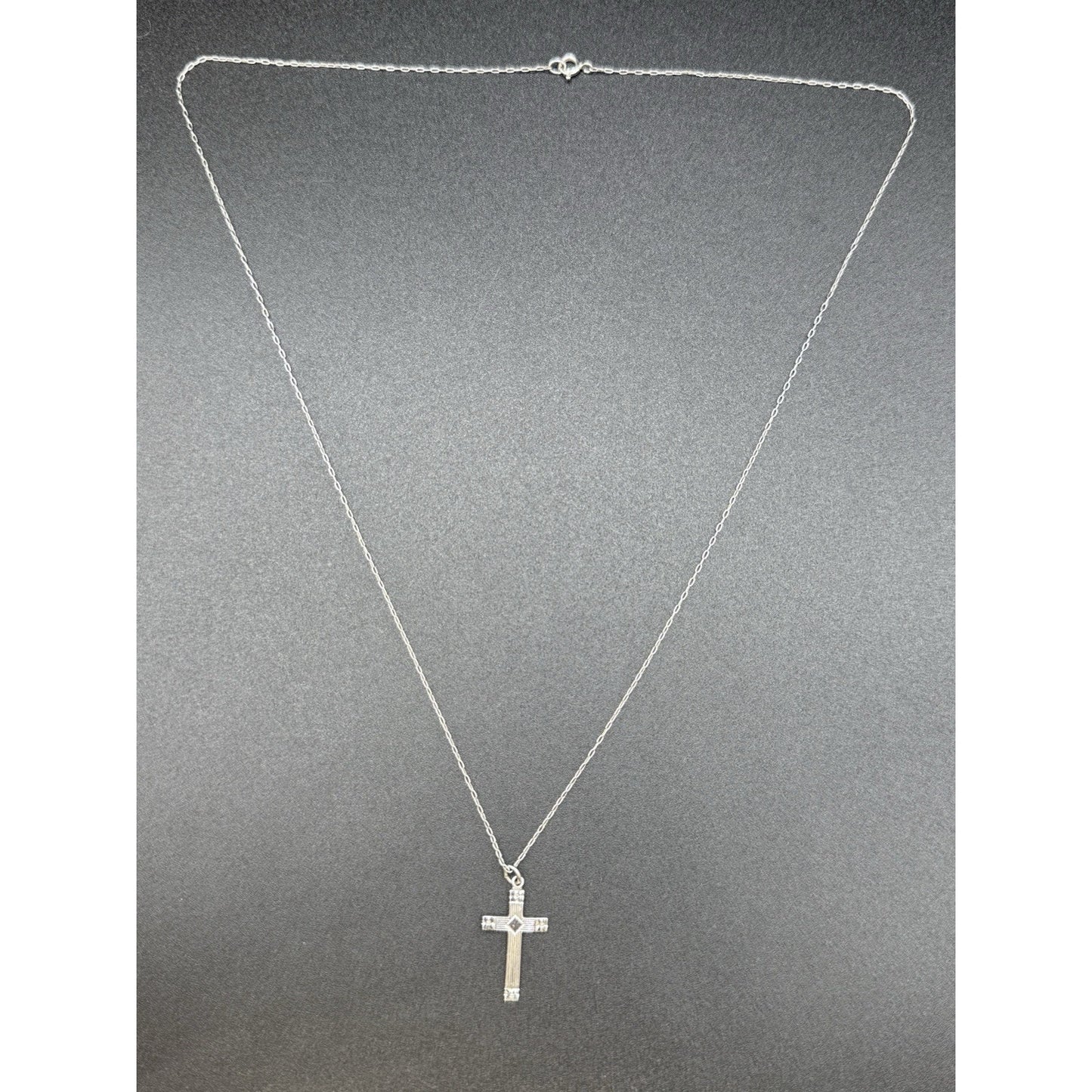 22” Vintage Sterling Silver Theda Cross Pendant Necklace 925 P11