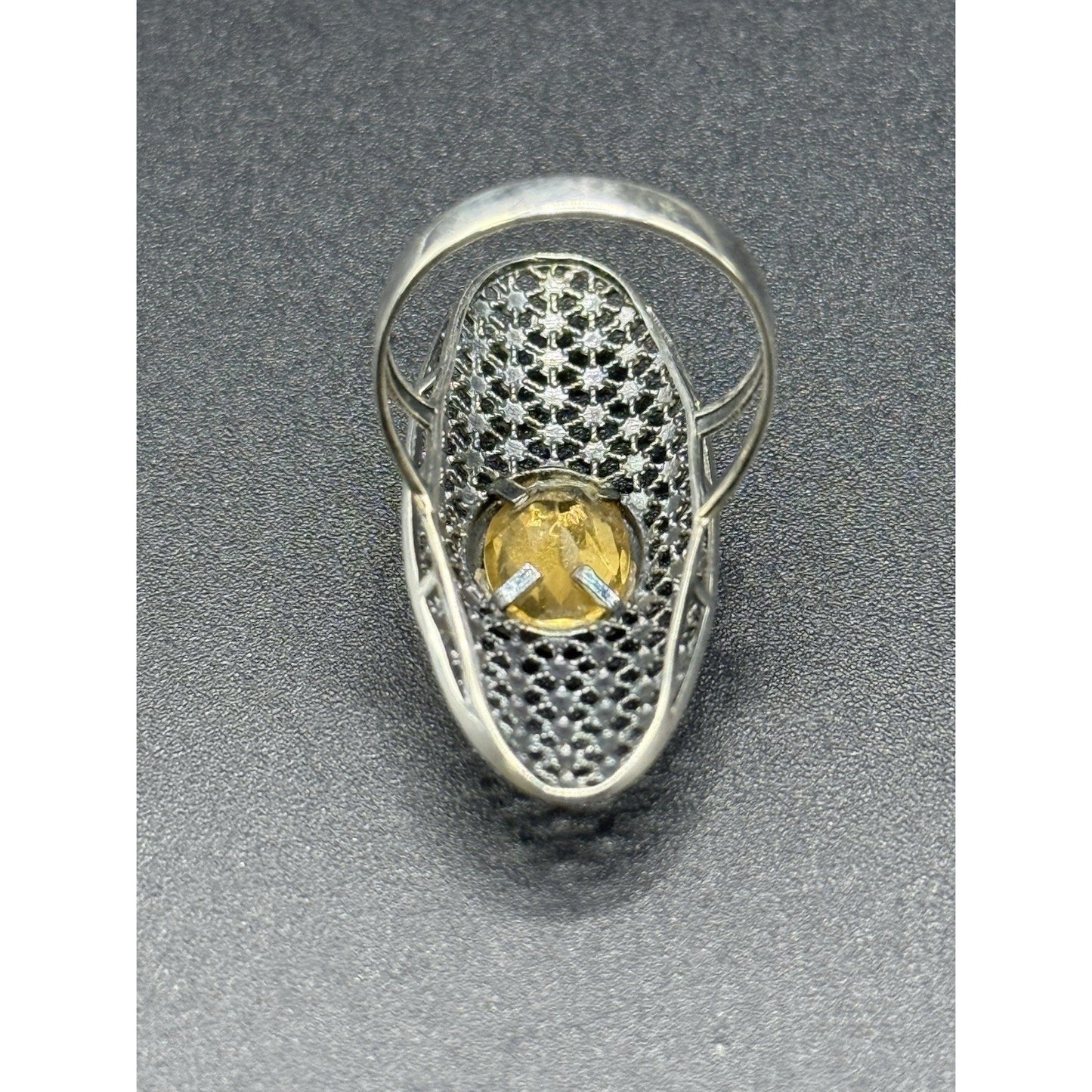 EUC Sterling Silver Genuine Citrine Open Work Ring Size 7.00 925 Q21