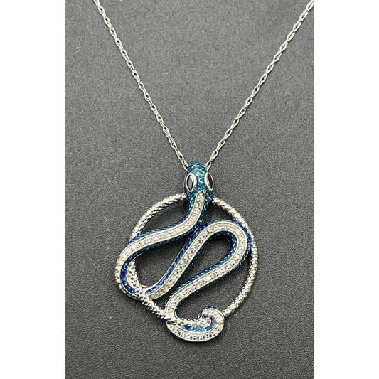 18" New Condition White Sapphire Enamel Snake Necklace