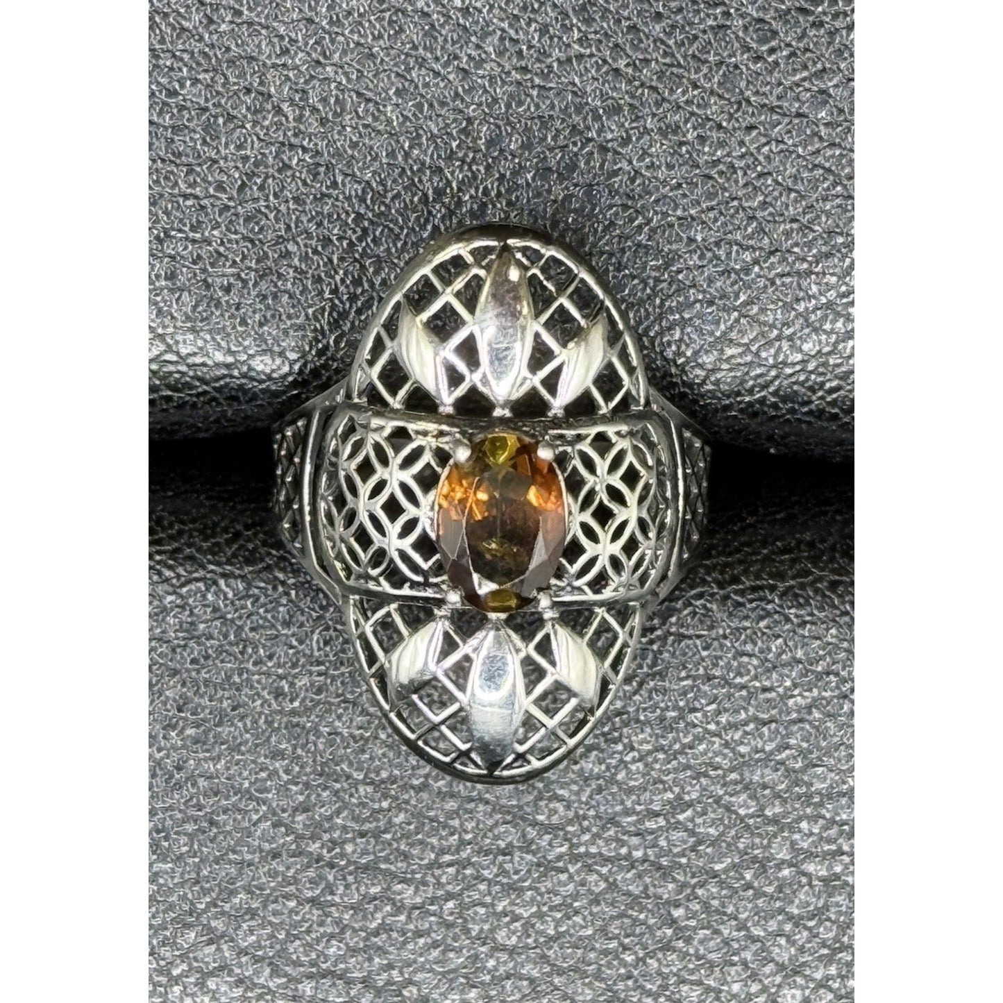 New Condition Sterling Silver Genuine Golden Tourmaline Ring Size 7.00 Filigree