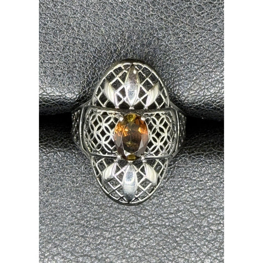 New Condition Sterling Silver Genuine Golden Tourmaline Ring Size 7.00 Filigree