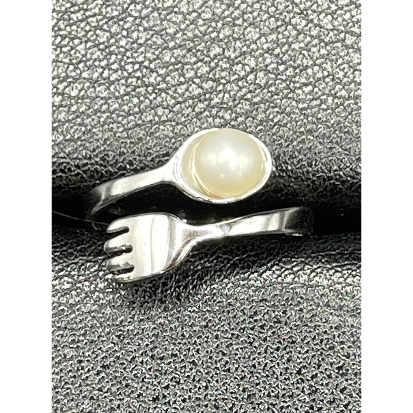 New Condition Sterling Silver Genuine Pearl Fork Spoon Ring Size 7.00