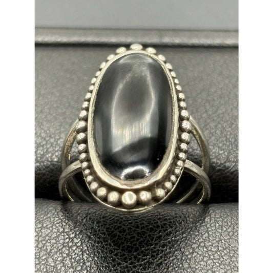New Condition Sterling Silver Onyx Oblong Ring Size 7