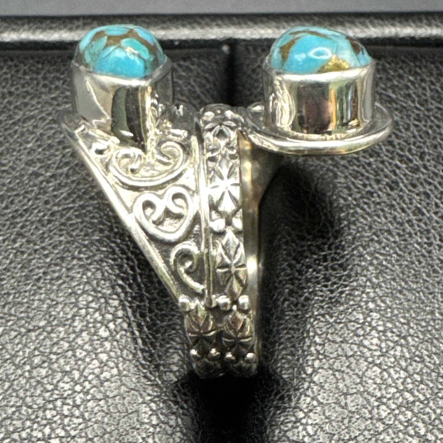 New Condition Sterling Silver Bypass Copper Turquoise Ring Size 7