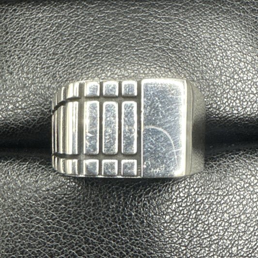 New Condition Sterling Silver Ladder Texture Signet Ring 8g 925 Size 10