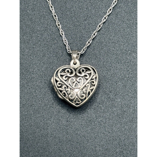 Sterling Silver Scroll Heart Locket 24” Chain M14