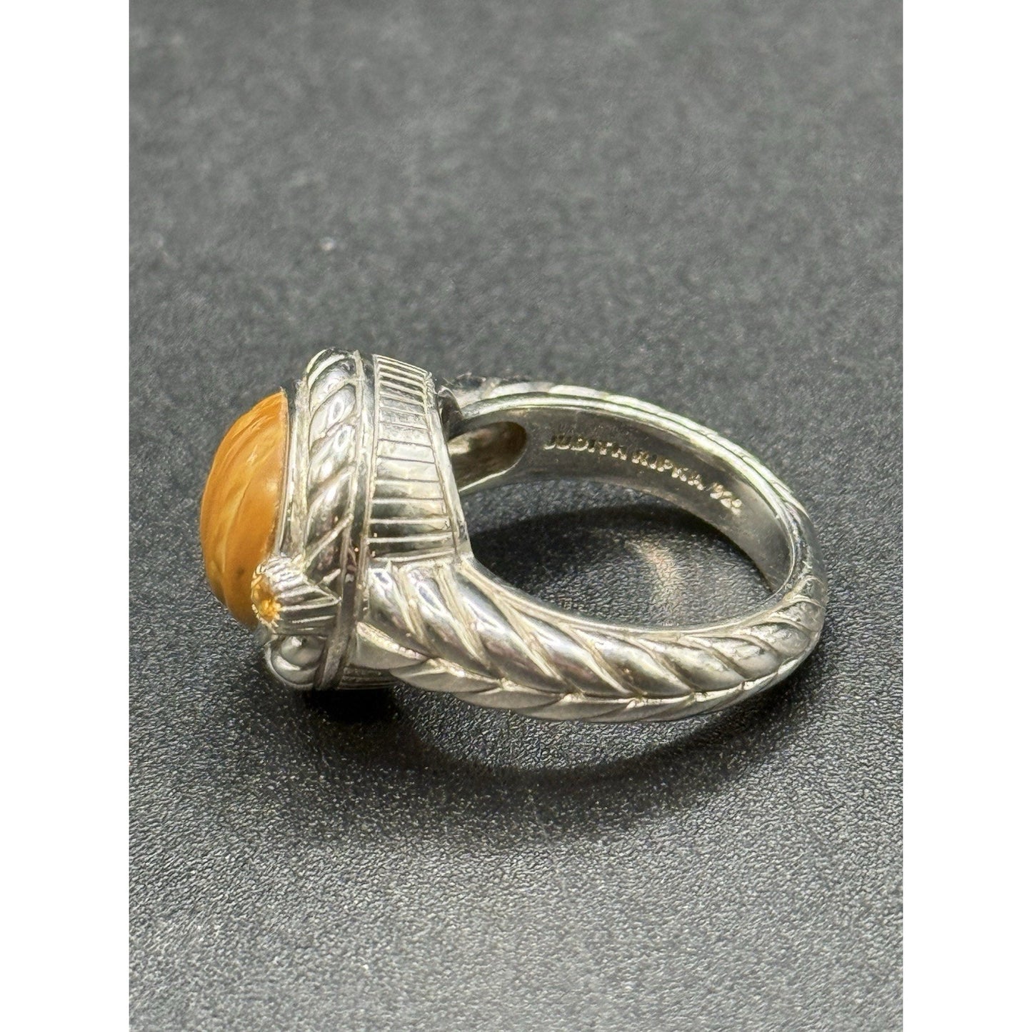 Judith Ripka Sterling Silver Citrine Carved Gem Ring Size 5.00 Q15