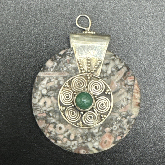 Vintage Sterling Silver Spinner Stone Pendant 925 R03
