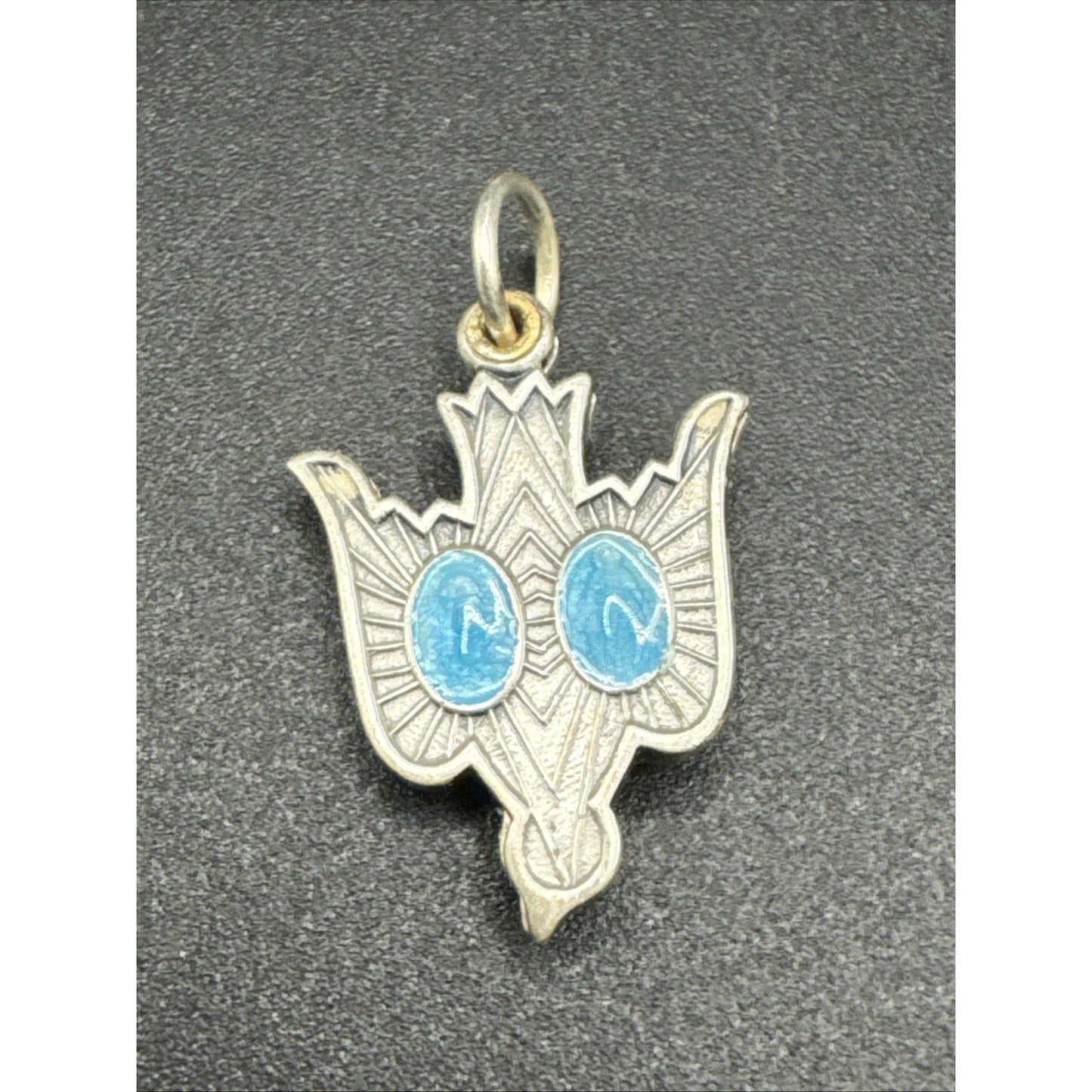 Vintage Sterling Silver Double Dove Blue Enamel Charm Pendant 925 R06