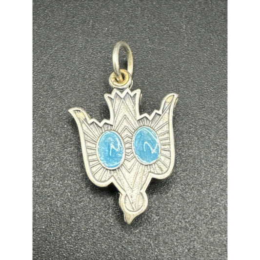 Vintage Sterling Silver Double Dove Blue Enamel Charm Pendant 925 R06