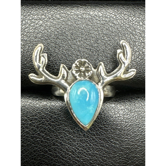 EUCSterling Silver Turquoise Antler Huntress Ring 7g 925 Size 7.25 T29
