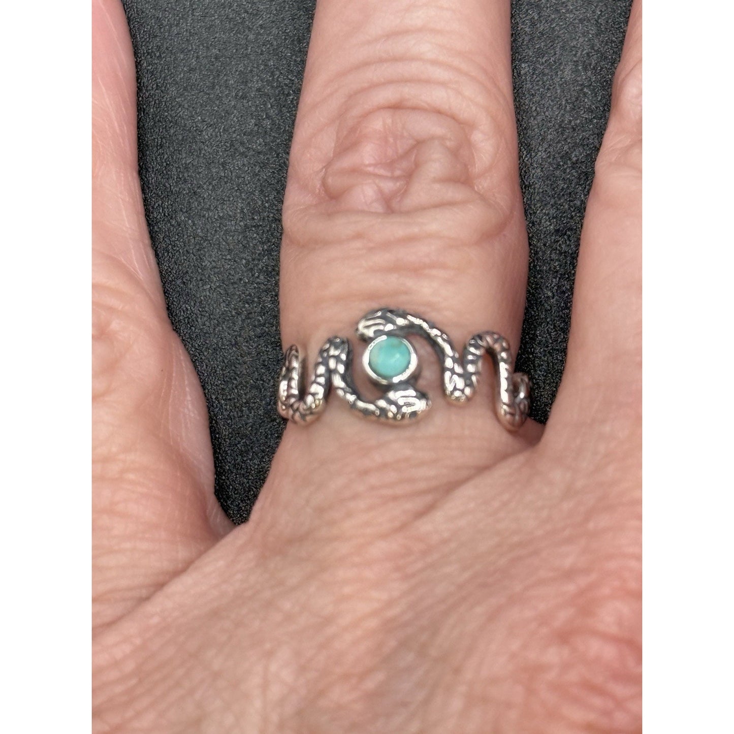 New Condition Sterling Silver Snake Genuine Turquoise Ring Size 6.75