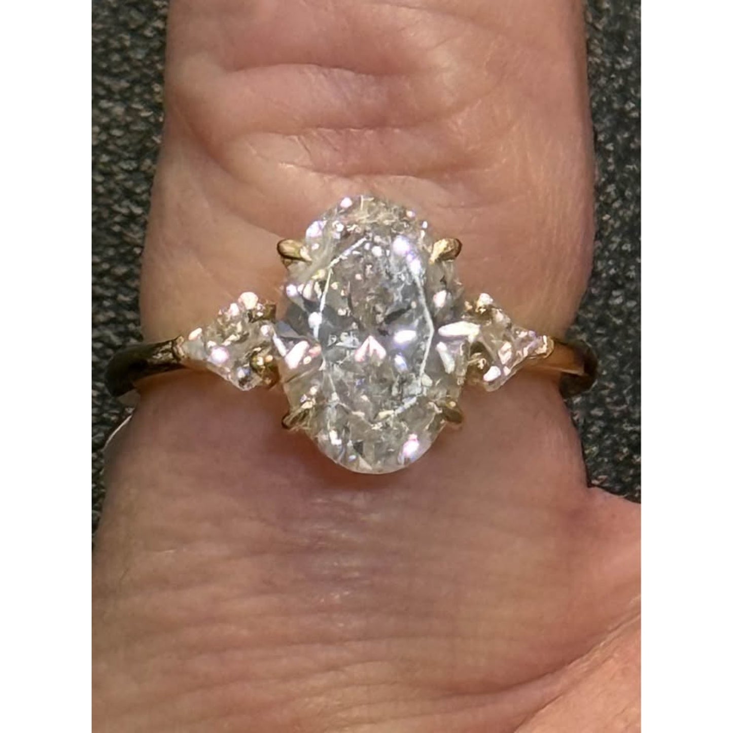 14k Yellow Gold 3.03 Oval Lab Grown Diamond Ring Kite Sides E Color VVS2 Clarity