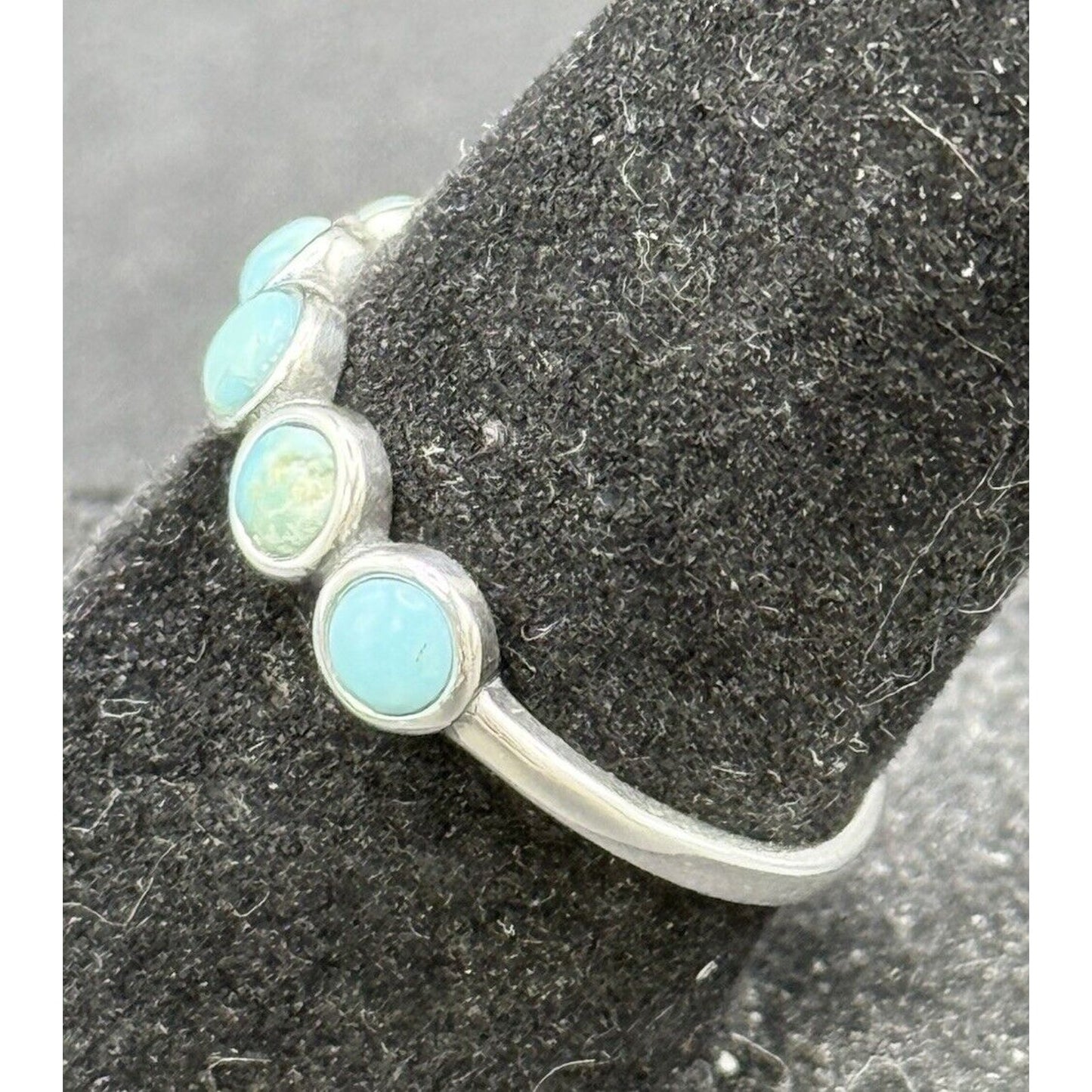 New Condition Sterling Silver 5-Stone Genuine Turquoise Ring Size 6.50