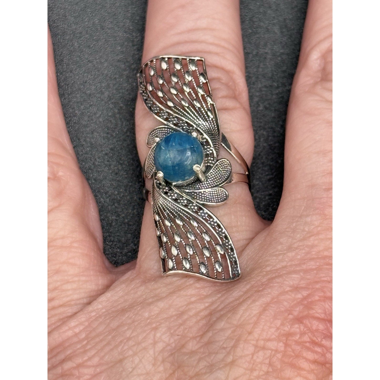 Excellent Used Condition Sterling Silver Genuine Apatite Ring Size 7.00 Q2