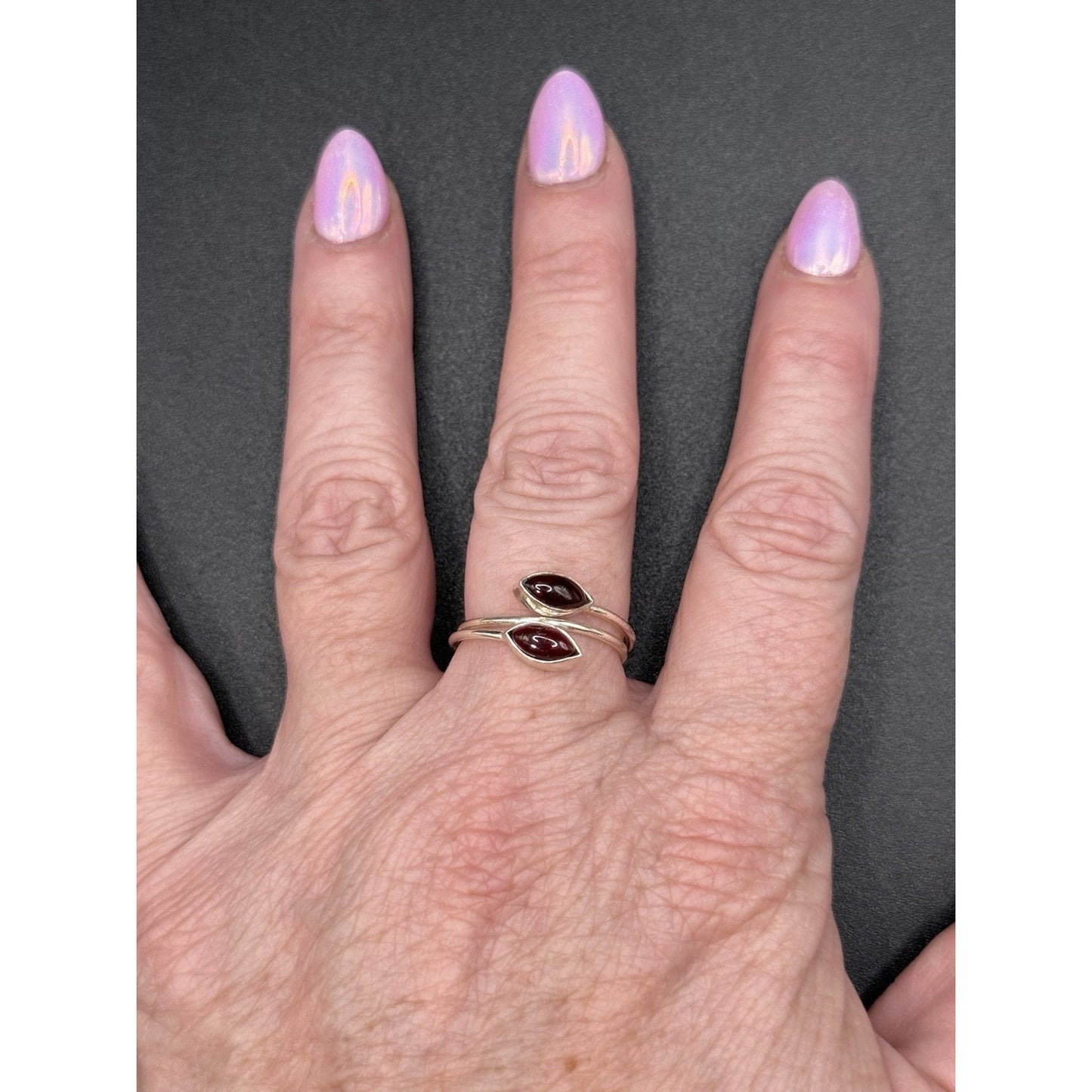EUC Sterling Silver Double Rhodolite Garnet Ring Size 9.00 Q24