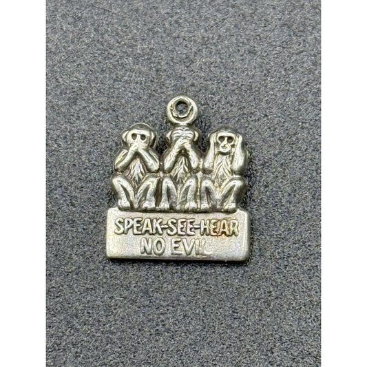 Vintage Sterling Silver See Hear Speak No Evil Charm 925 P19