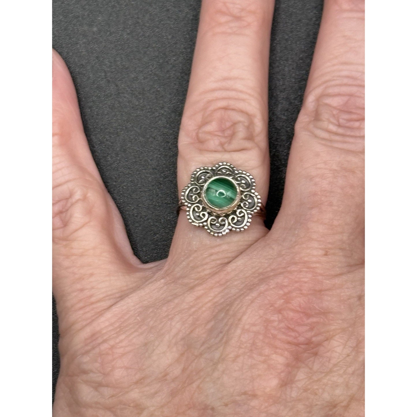 Excellent Used Condition Sterling Silver Genuine Malachite Ring Size 7.00 P19