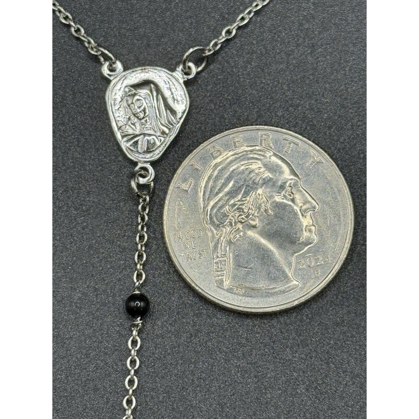 New Condition 18” Sterling Silver Bead Rosary Necklace 925