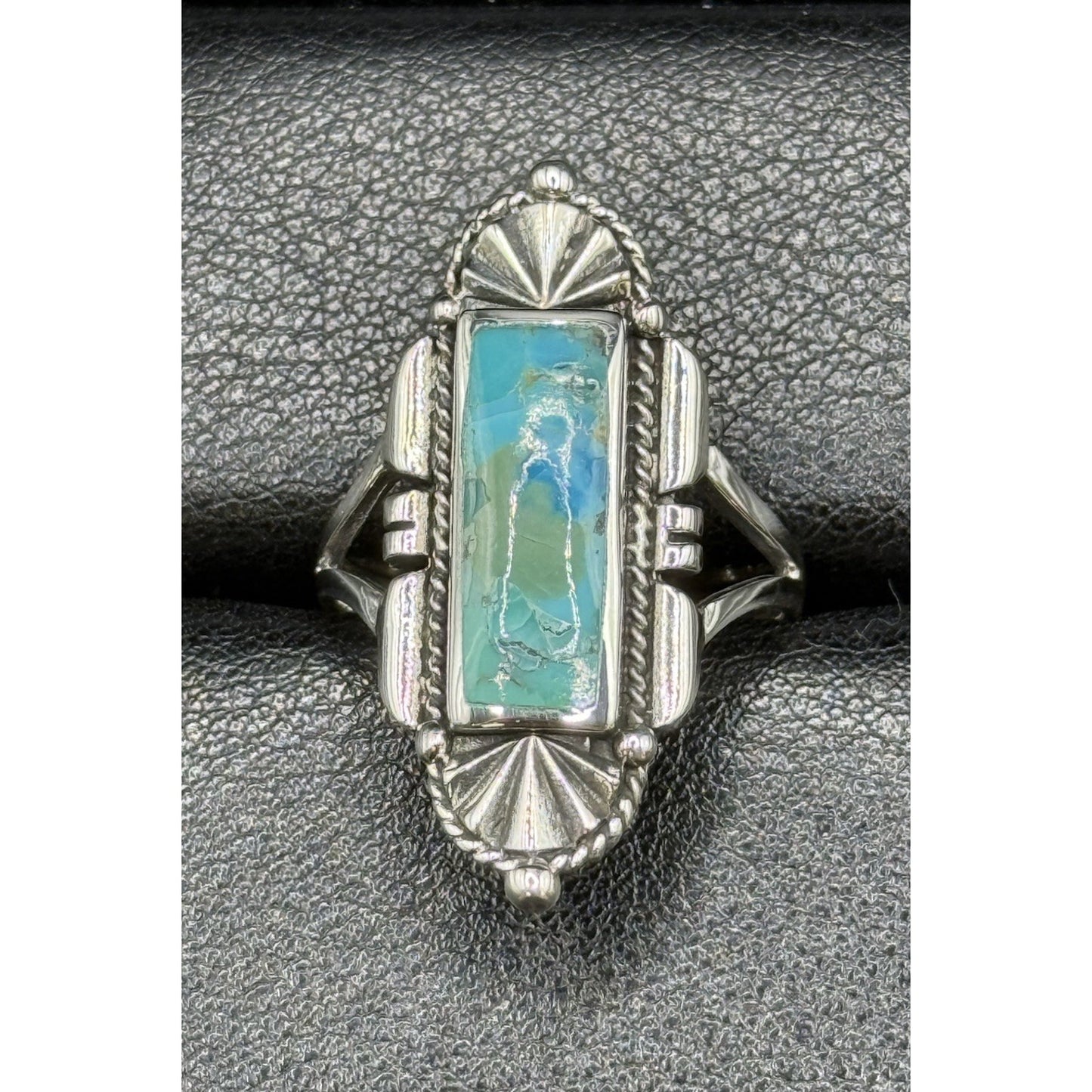 New Condition Sterling Silver Art Deco Turquoise Ring Size 9.50 925