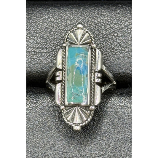 New Condition Sterling Silver Art Deco Turquoise Ring Size 9.50 925