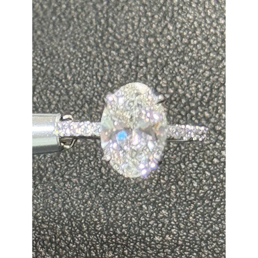 14k White Gold 3.08 Carat Oval Lab Grown Diamond Ring E Color VS1 Clarity