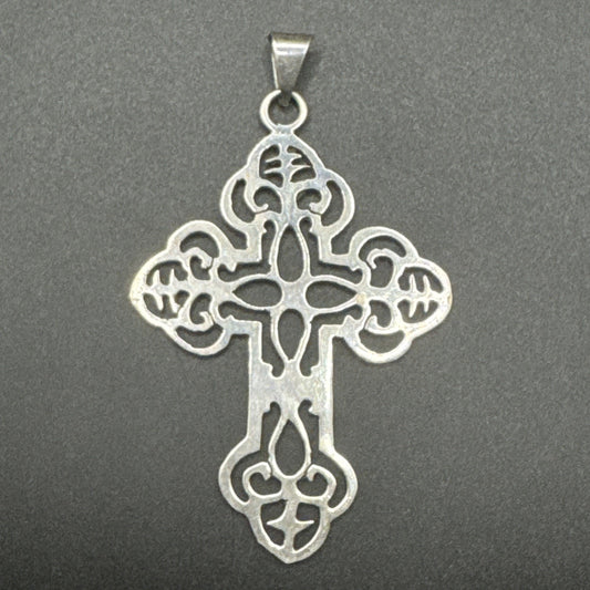 3.5” Sterling Silver Openwork Cross Pendant 17g 925 Q28