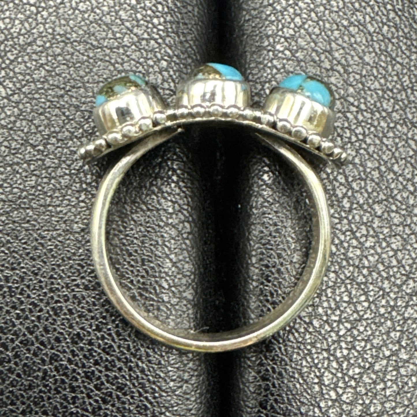 New Condition Sterling Silver Copper Turquoise Three Stone Ring Size 7