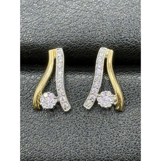 Two Tone Sterling Silver Cubic Zirconia Dangle Earrings 925 P3