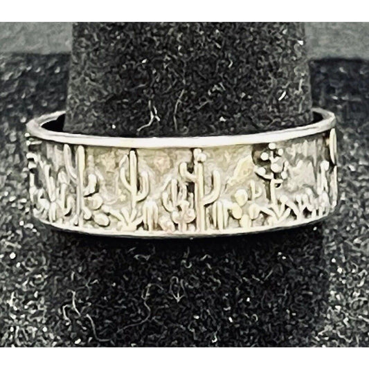 New Condition Sterling Silver Desert Scene Band Ring Size 10.00