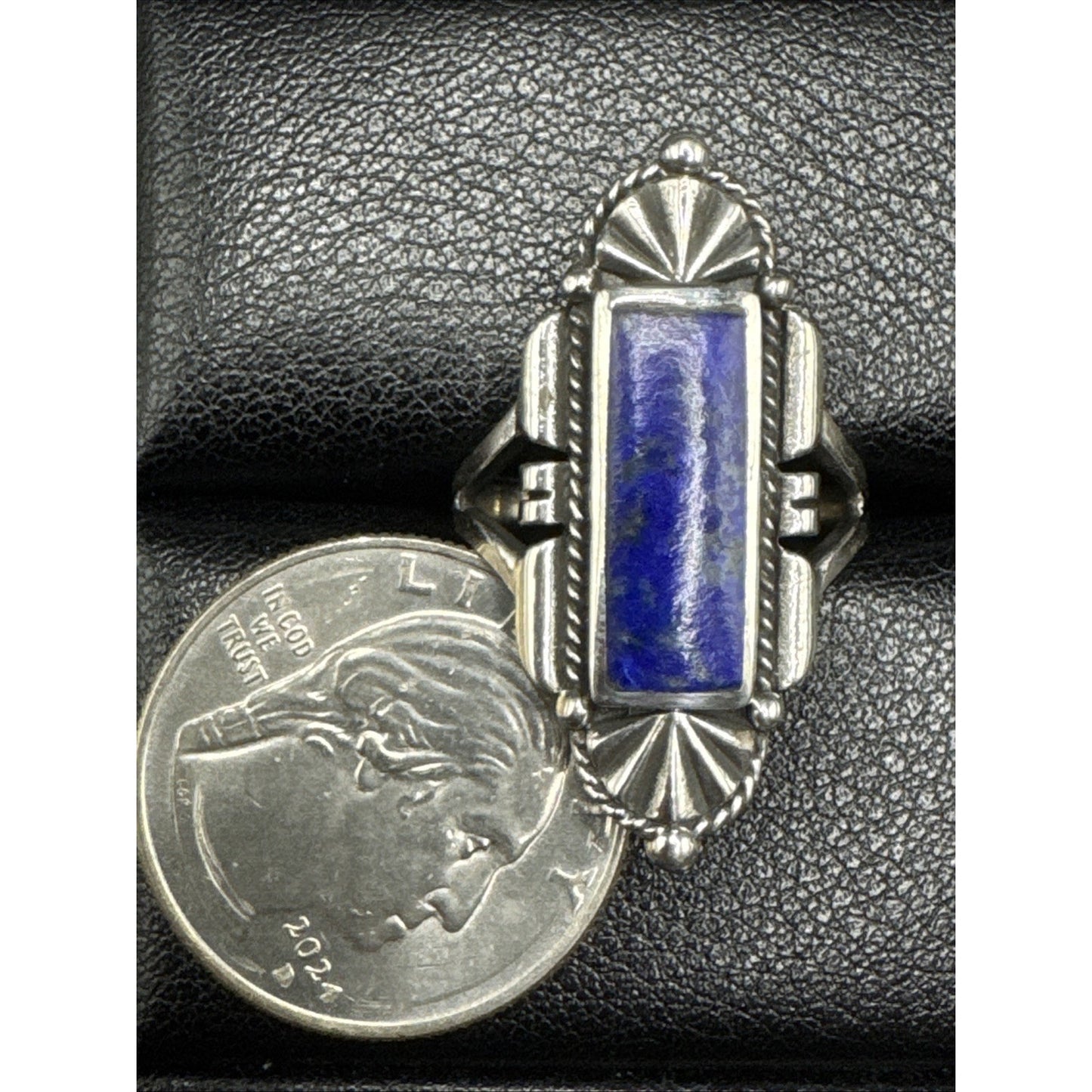 New Condition Sterling Silver Art Deco Lapis Ring 925 Size 9