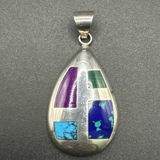 Taxco Sterling Silver Multi Gemstone Pendant 17g 925 Q28