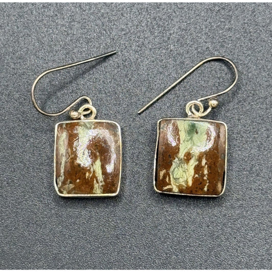 New Condition Sterling Silver Jasper Dangle Earrings 925