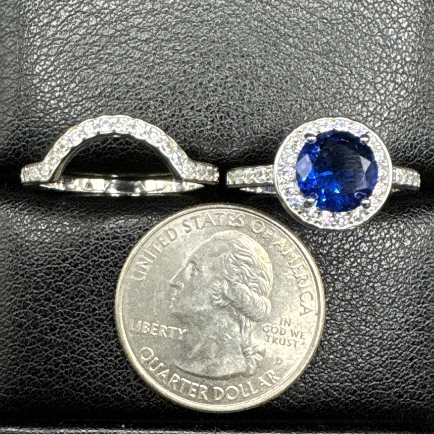 New Condition Sterling Silver Blue CZ Wedding Rings Set 925 Size 8